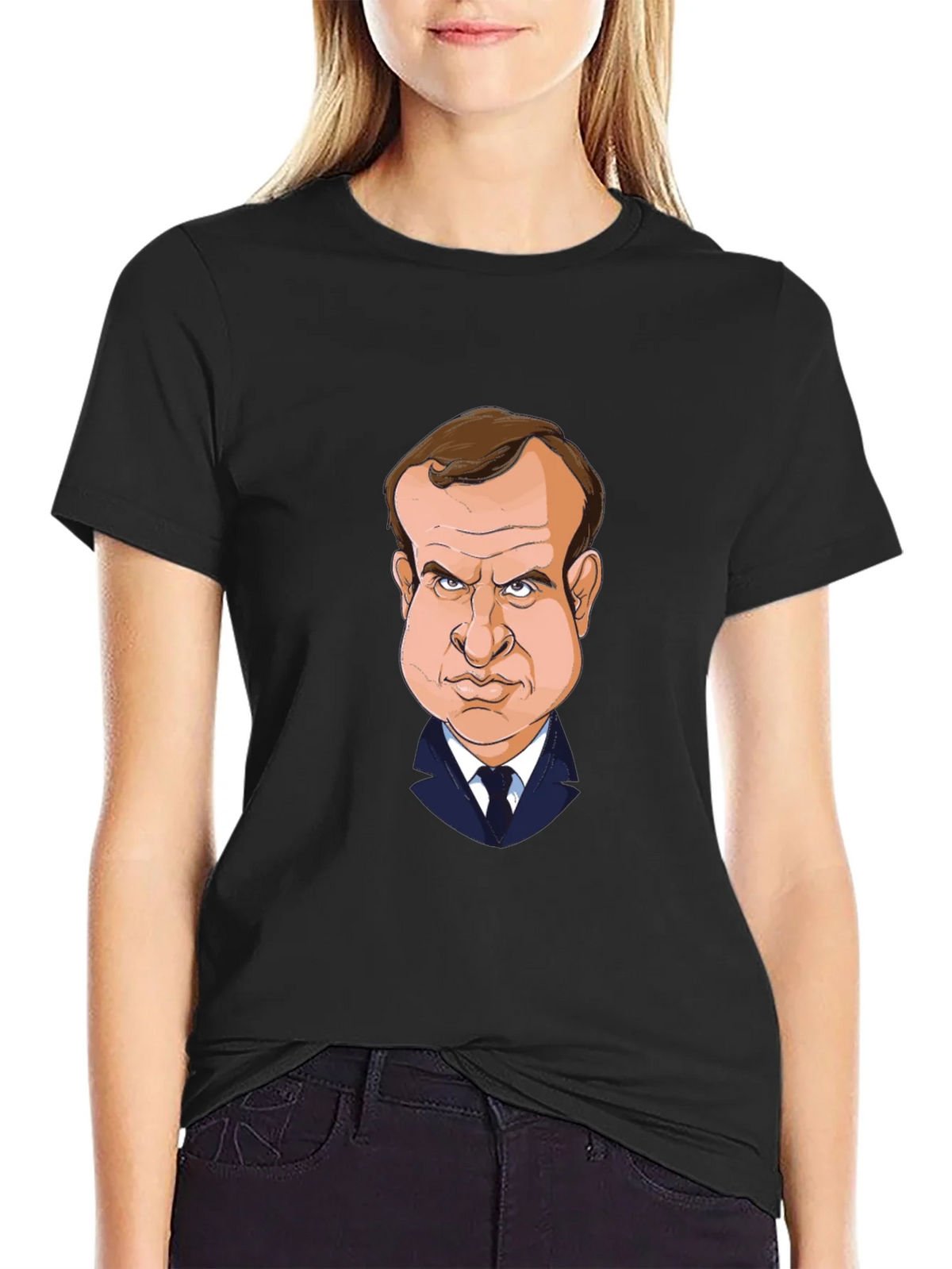 Macron Caricature T-Shirt - Black Cotton Tee product image 5