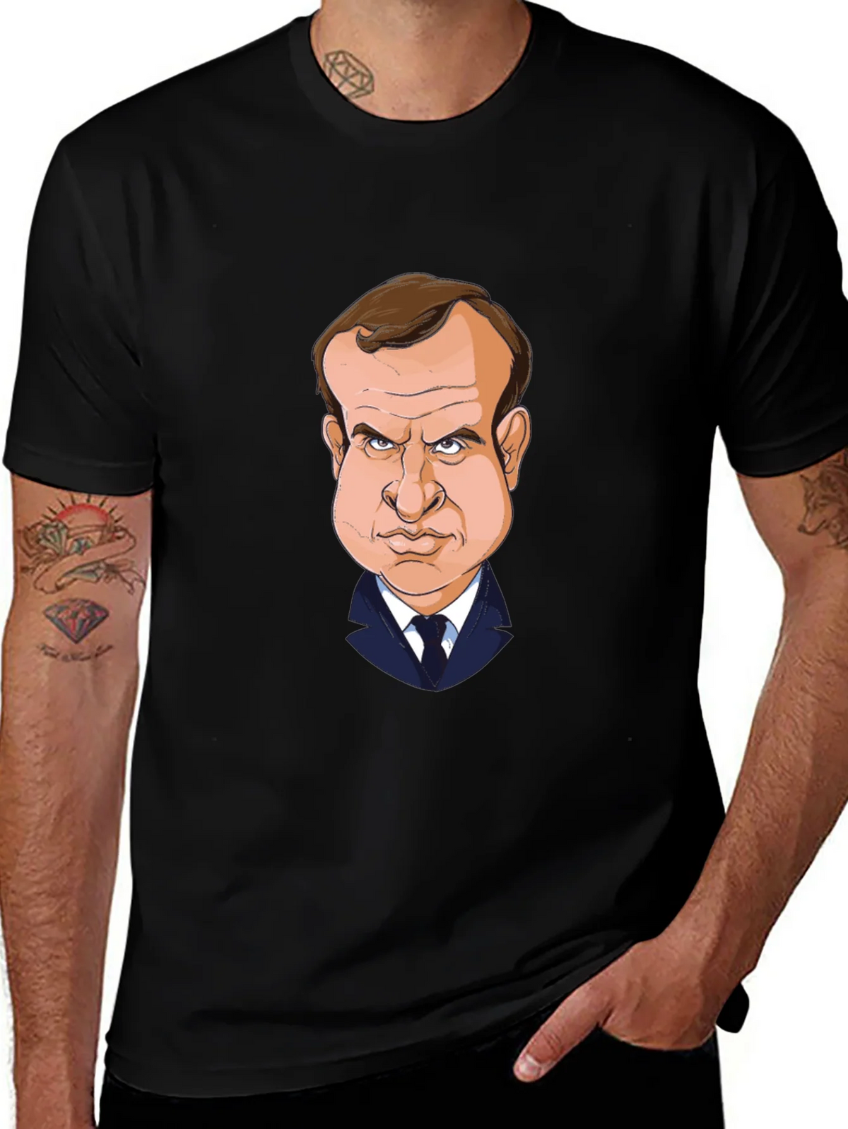 Macron Caricature T-Shirt - Black Cotton Tee product image 1