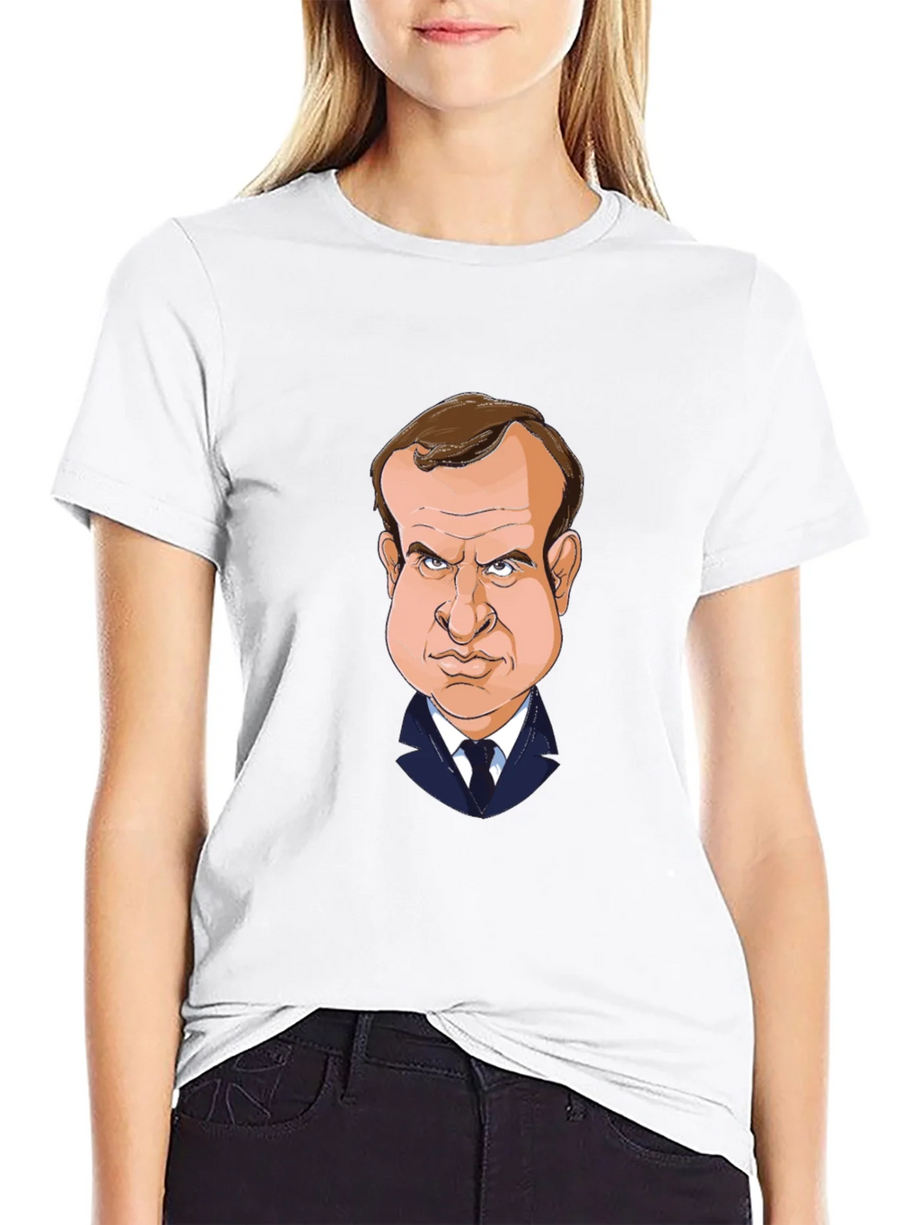 Macron Caricature T-Shirt - Black Cotton Tee product image 11