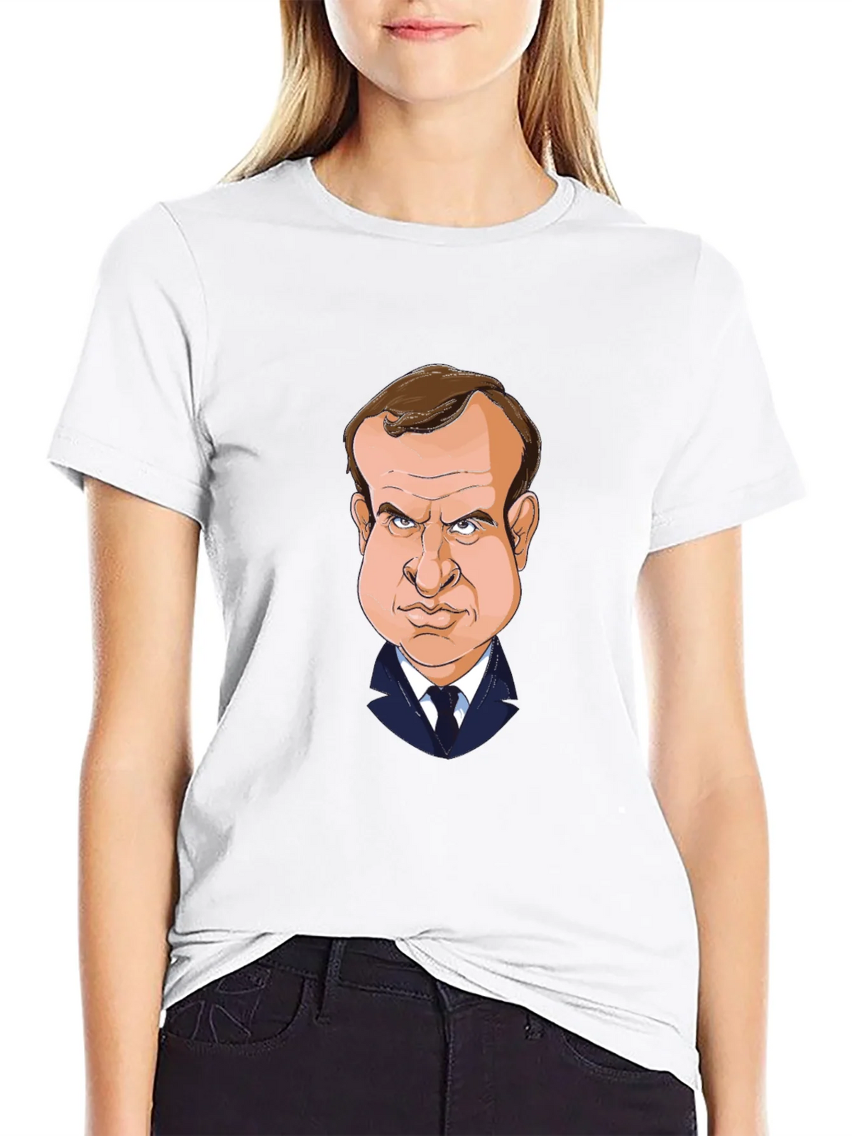 Macron Caricature T-Shirt - Black Cotton Tee product image 11
