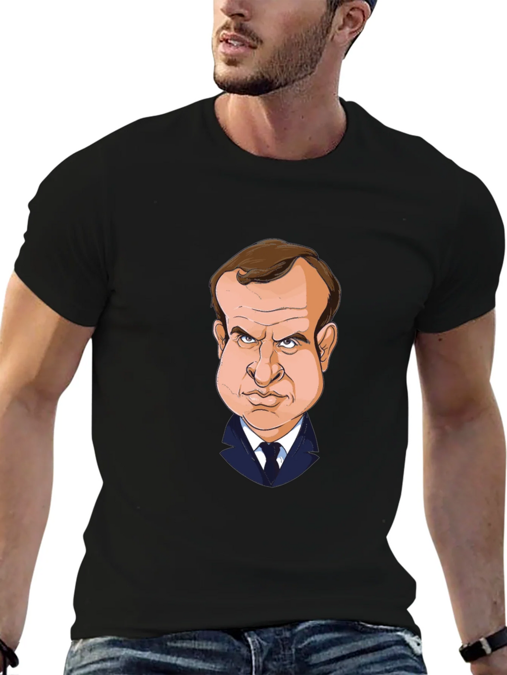 Macron Caricature T-Shirt - Black Cotton Tee product image 9
