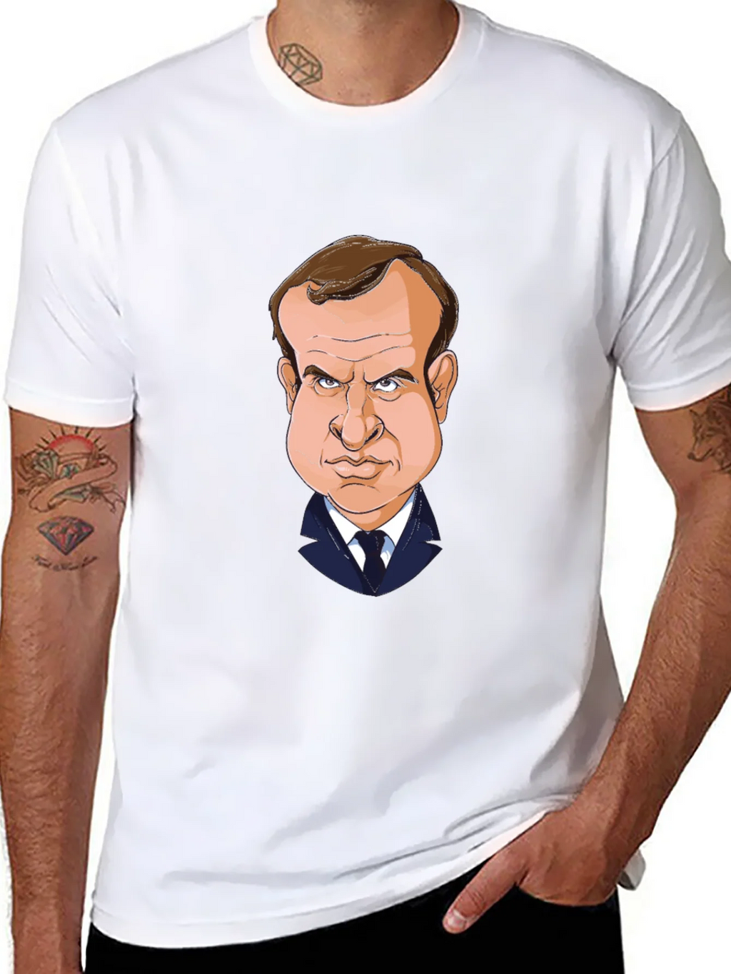 Macron Caricature T-Shirt - Black Cotton Tee product image 10