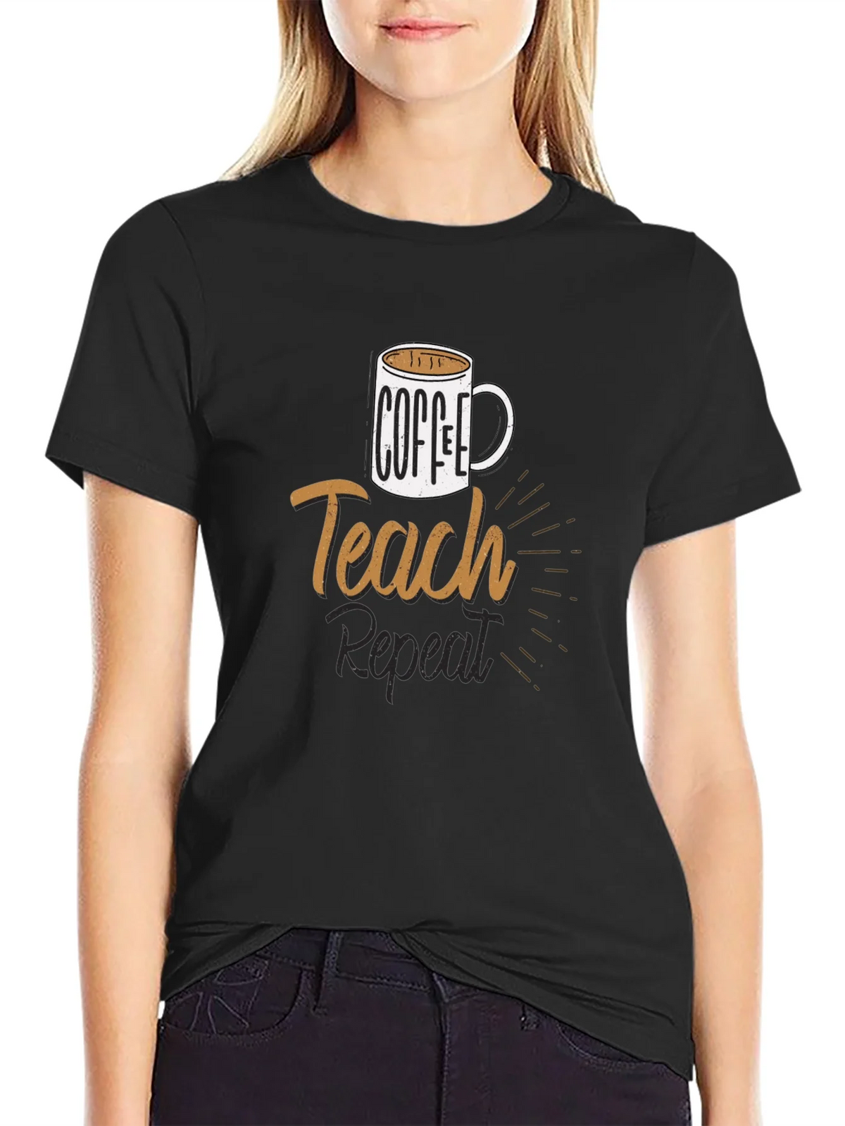 Coffee Teach Repeat T-Shirt - Black product image 5