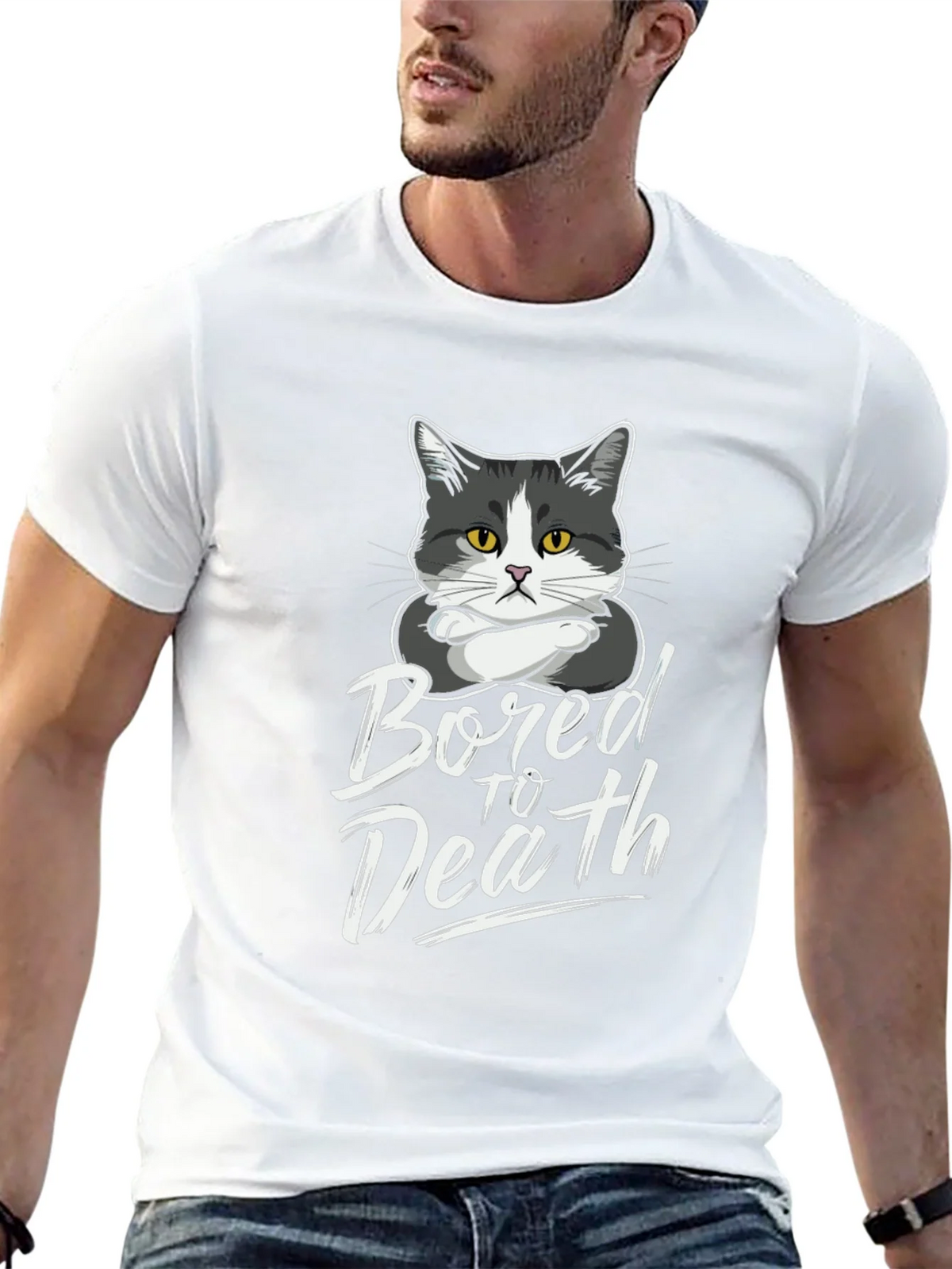 Bored to Death Cat T-Shirt - Funny Graphic Tee product image 4