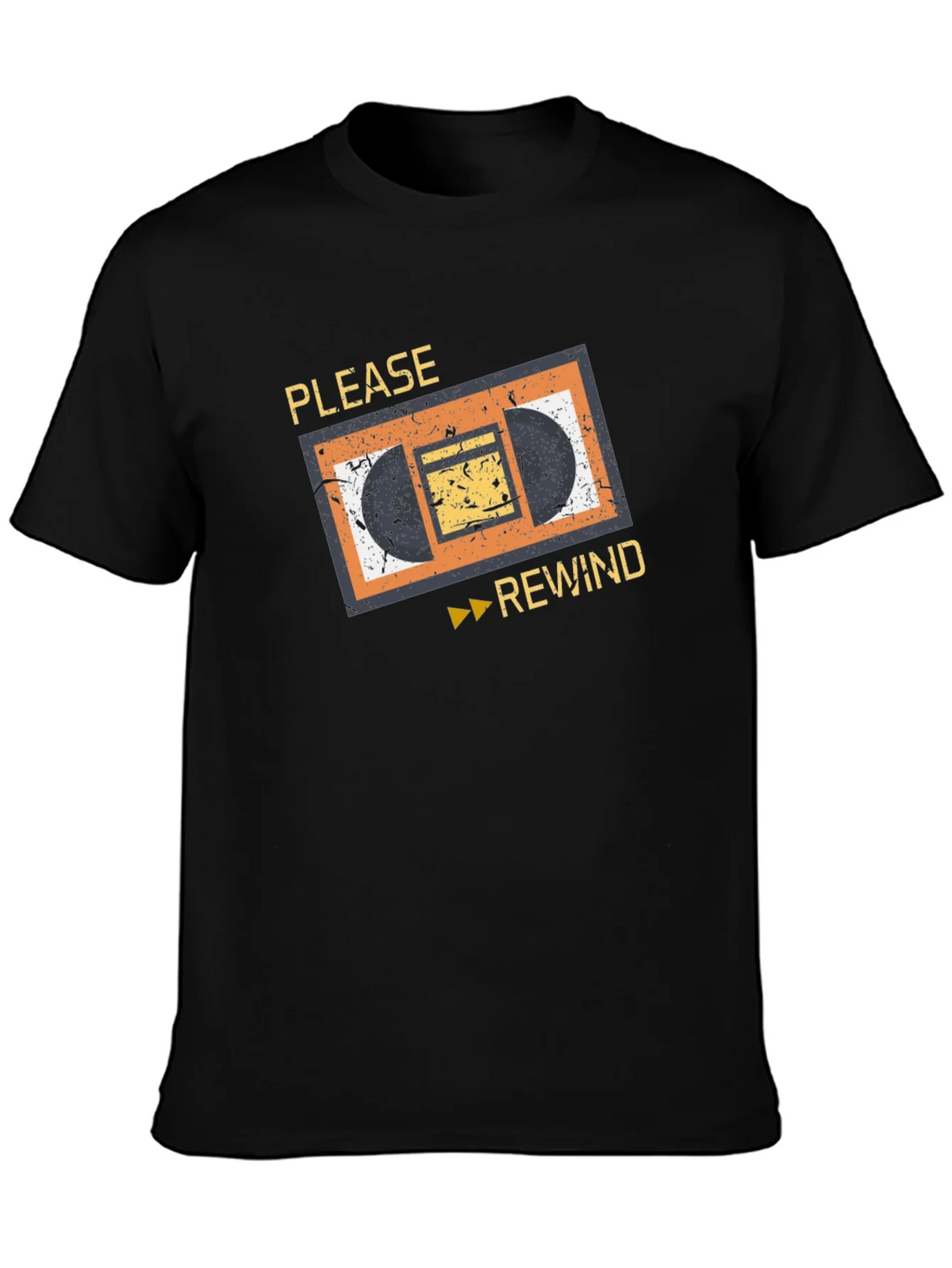 Retro VHS Rewind Graphic Tee - Black Cotton T-Shirt product image 6