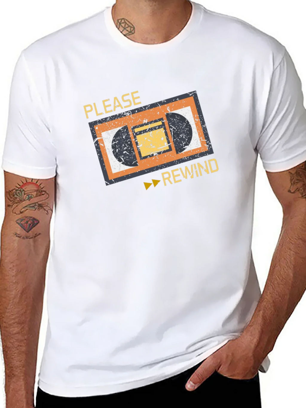 Retro VHS Rewind Graphic Tee - Black Cotton T-Shirt product image 10