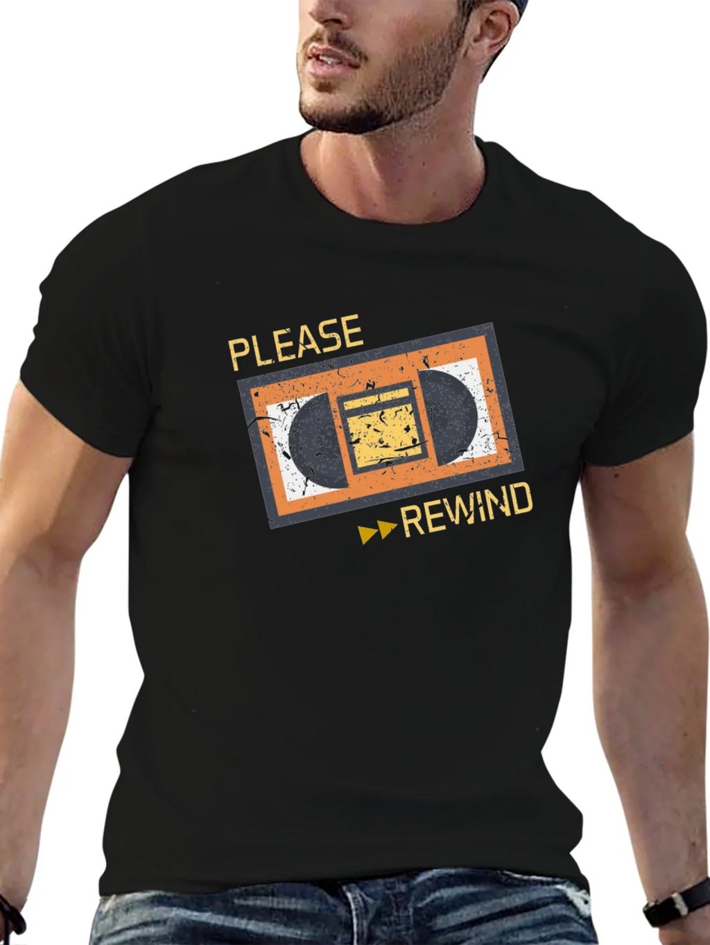 Retro VHS Rewind Graphic Tee - Black Cotton T-Shirt product image 9