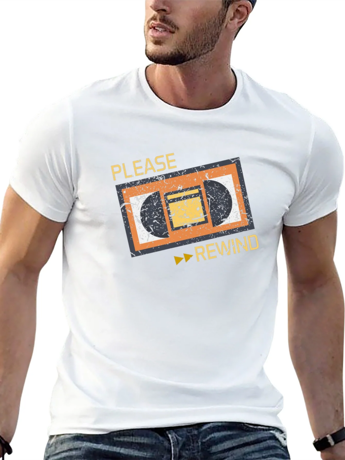 Retro VHS Rewind Graphic Tee - Black Cotton T-Shirt product image 4