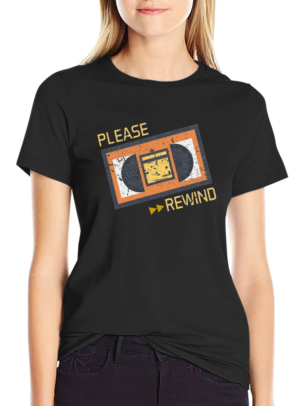 Retro VHS Rewind Graphic Tee - Black Cotton T-Shirt product image 5