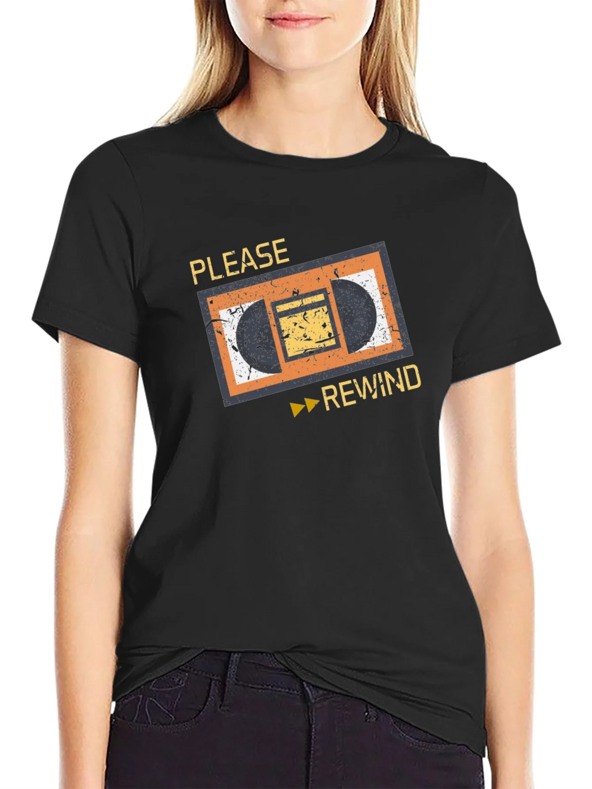 Retro VHS Rewind Graphic Tee - Black Cotton T-Shirt product image 5