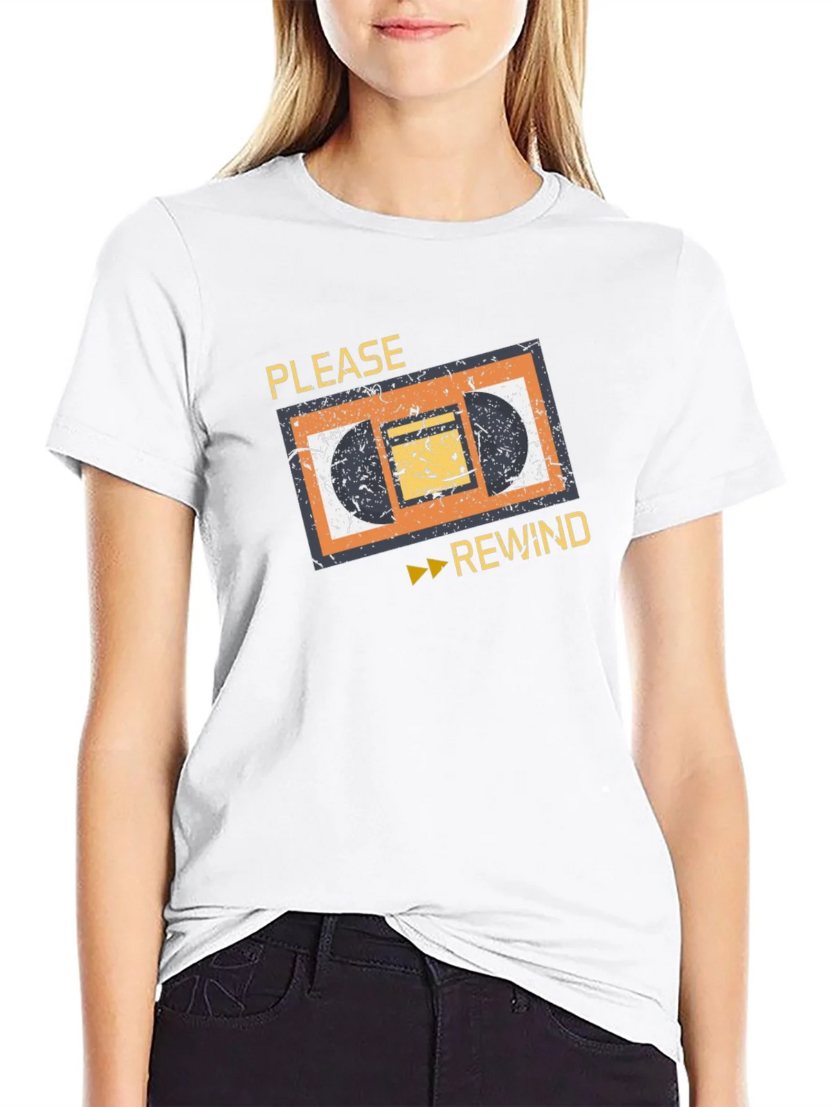 Retro VHS Rewind Graphic Tee - Black Cotton T-Shirt product image 11