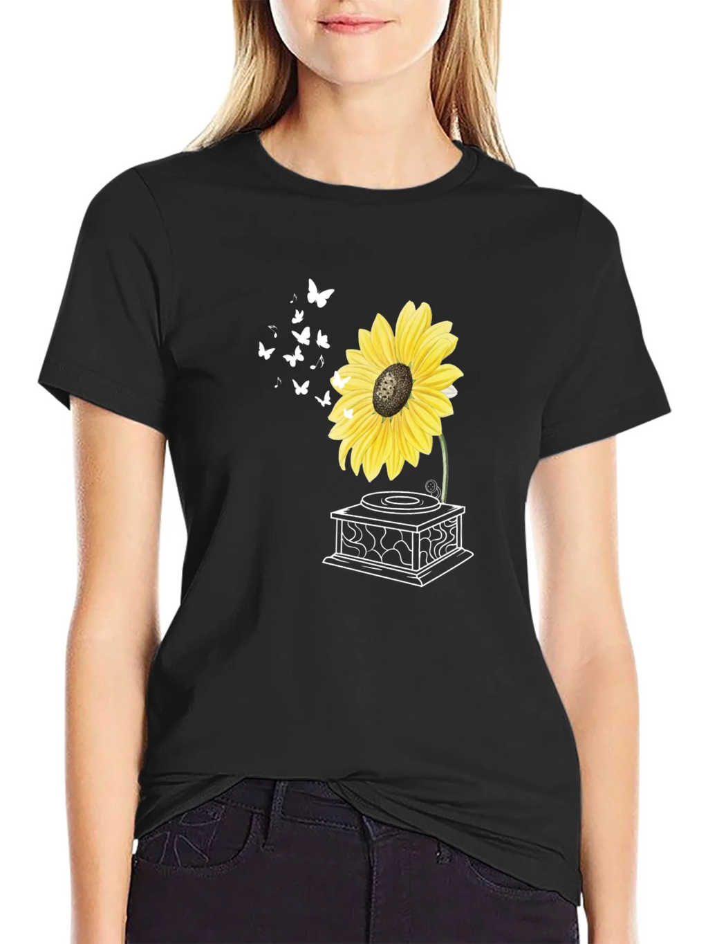 Sunflower Gramophone T-Shirt - Unique Floral Design product image 5