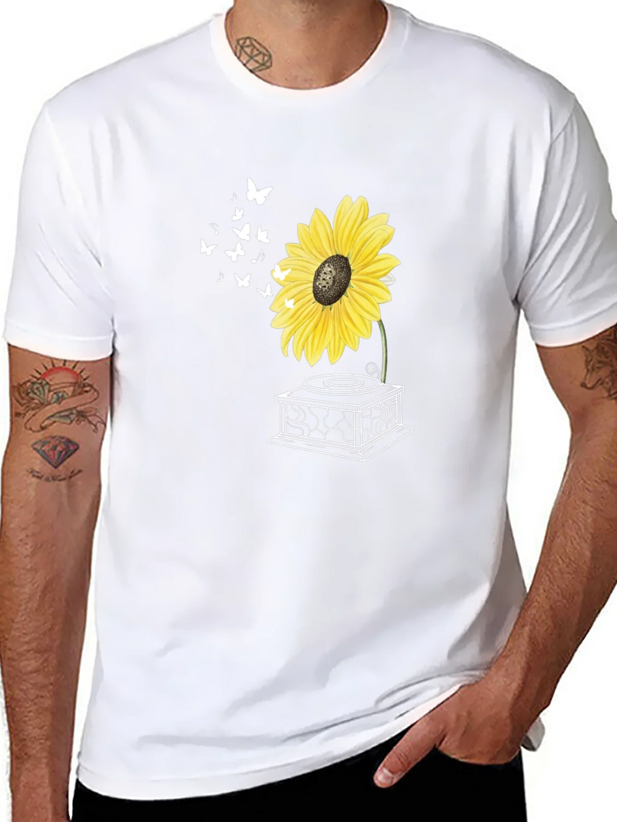 Sunflower Gramophone T-Shirt - Unique Floral Design product image 10