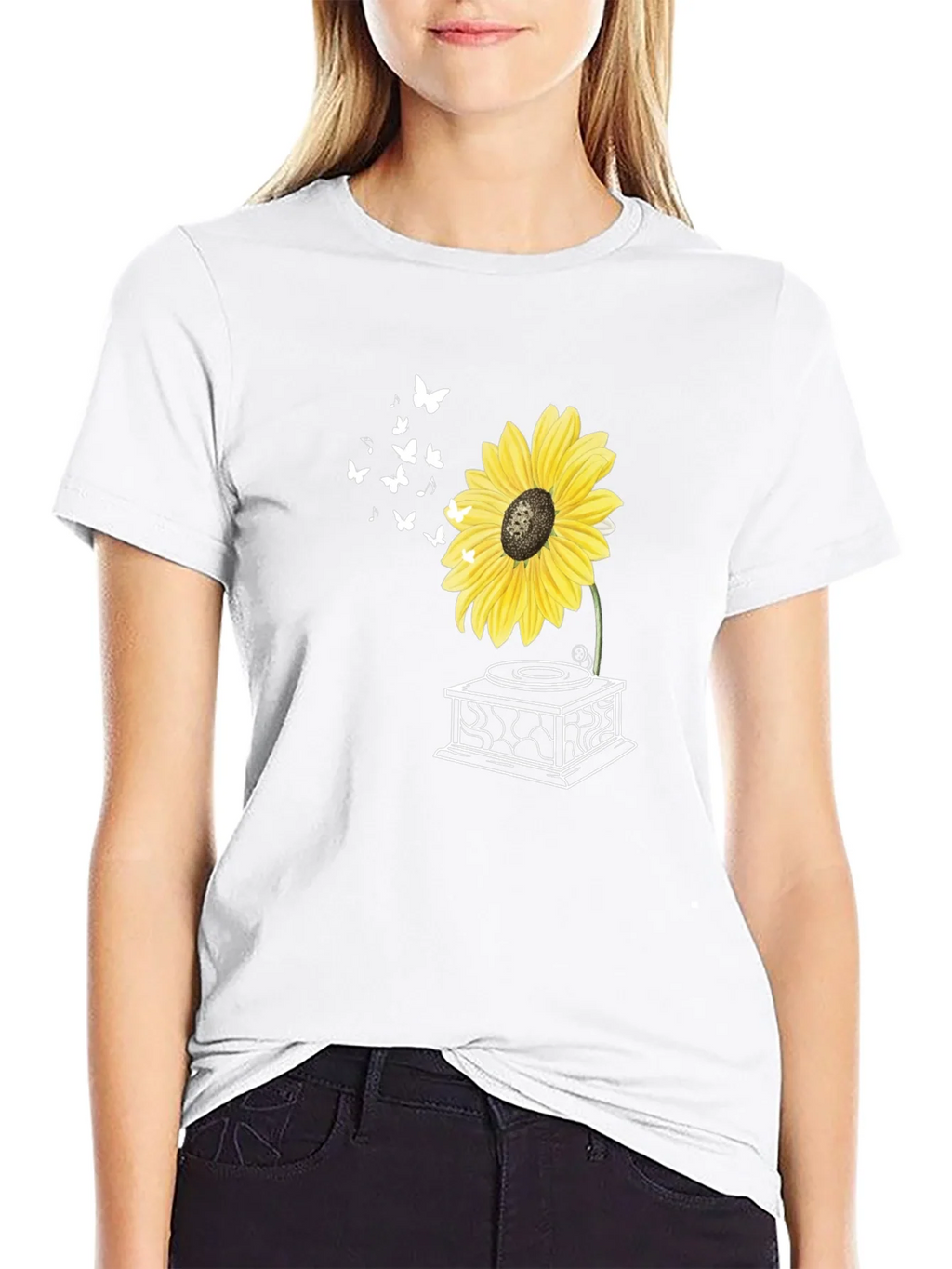 Sunflower Gramophone T-Shirt - Unique Floral Design product image 11