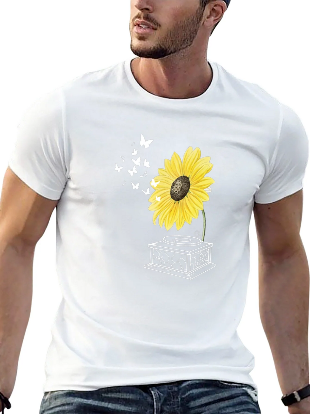 Sunflower Gramophone T-Shirt - Unique Floral Design product image 4