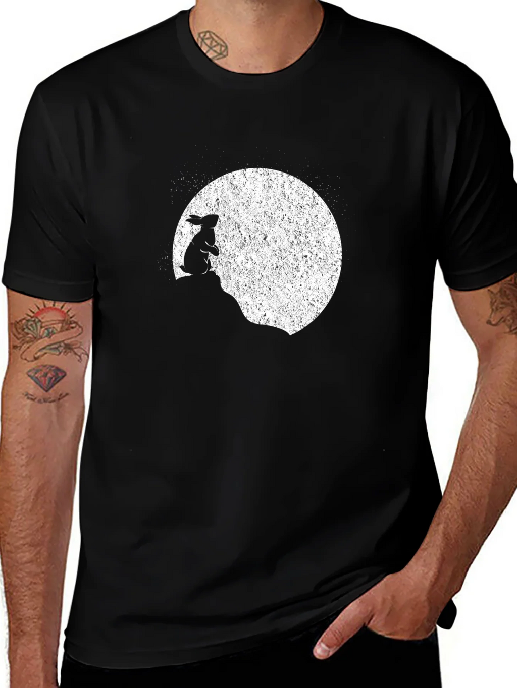 Rabbit Moon Mens Black Graphic T-Shirt product image 1