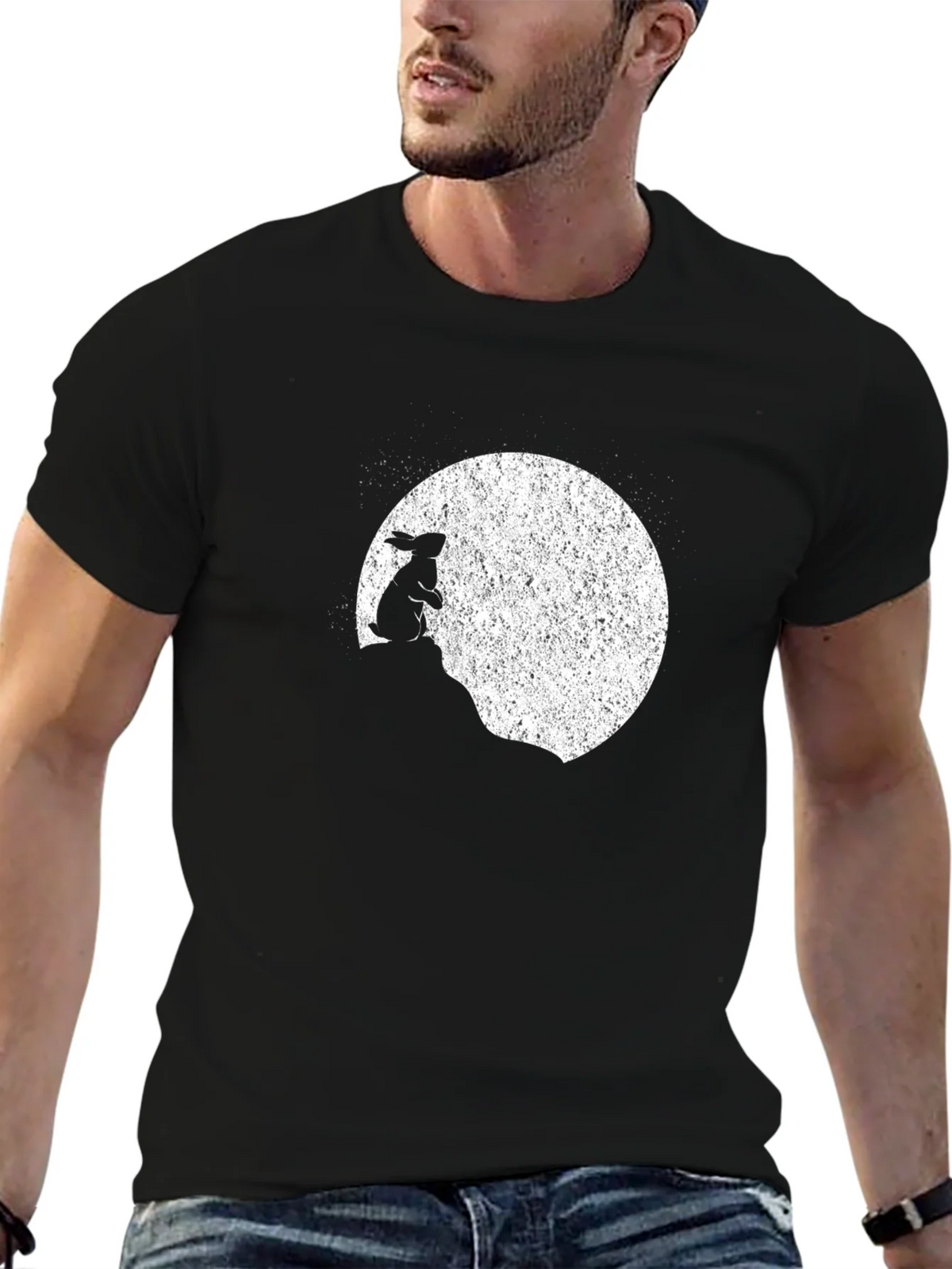 Rabbit Moon Mens Black Graphic T-Shirt product image 6