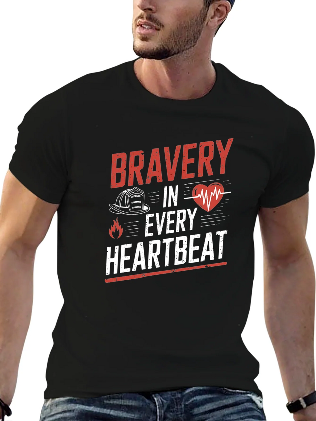 Bravery in Every Heartbeat Firefighter Graphic Tee product image 9