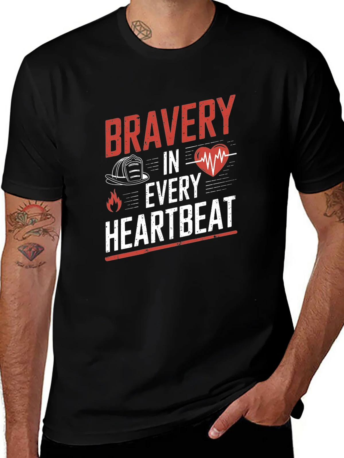 Bravery in Every Heartbeat Firefighter Graphic Tee product image 1