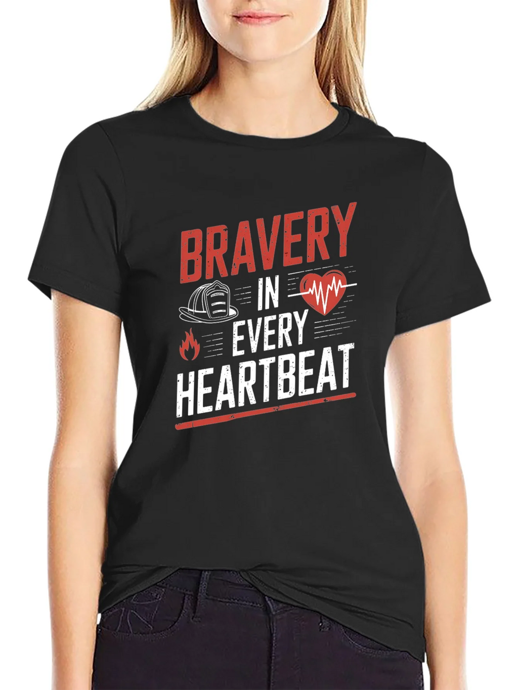 Bravery in Every Heartbeat Firefighter Graphic Tee product image 5