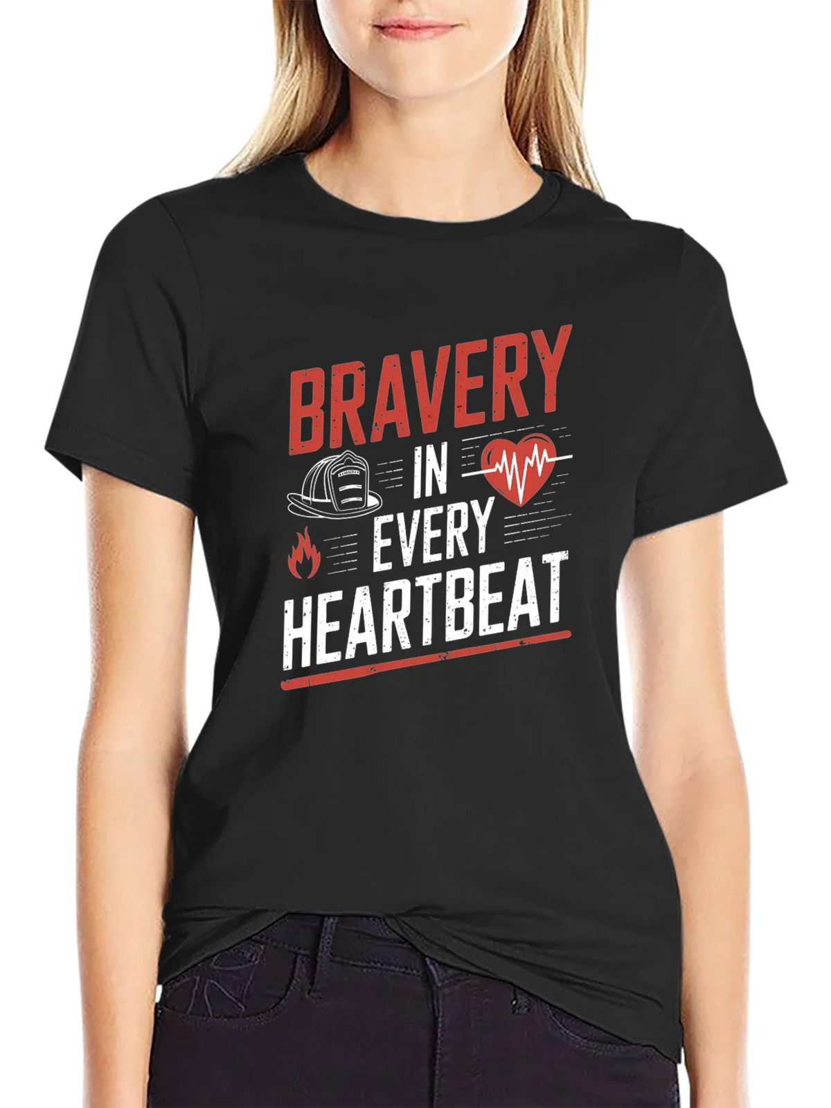Bravery in Every Heartbeat Firefighter Graphic Tee product image 5