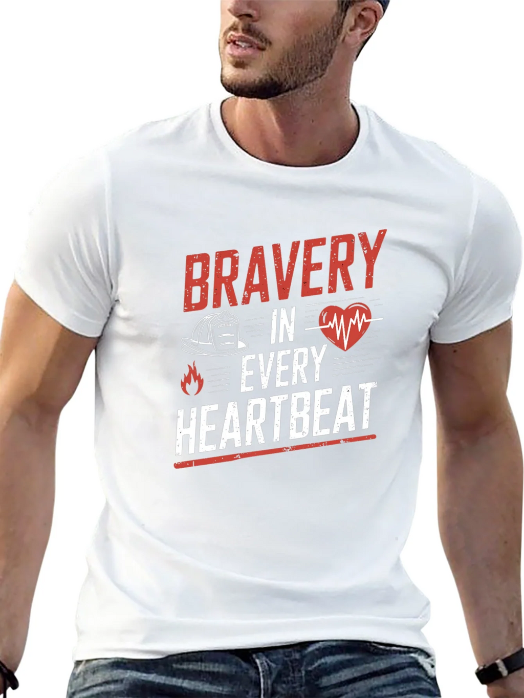 Bravery in Every Heartbeat Firefighter Graphic Tee product image 4