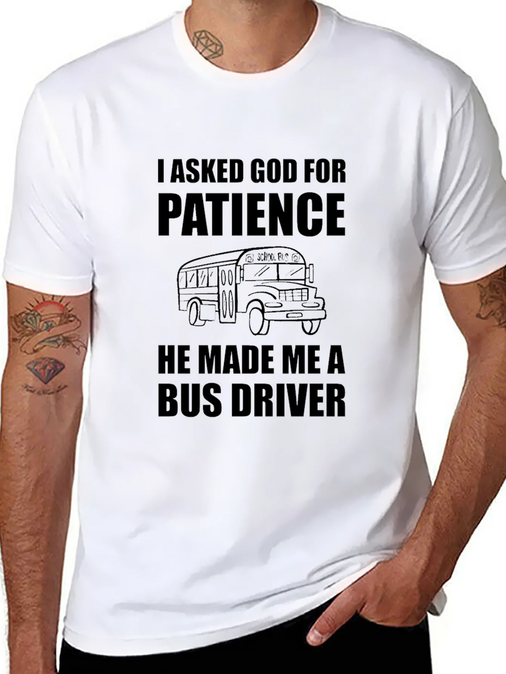 I Asked God for Patience Bus Driver Black T-Shirt product image 10