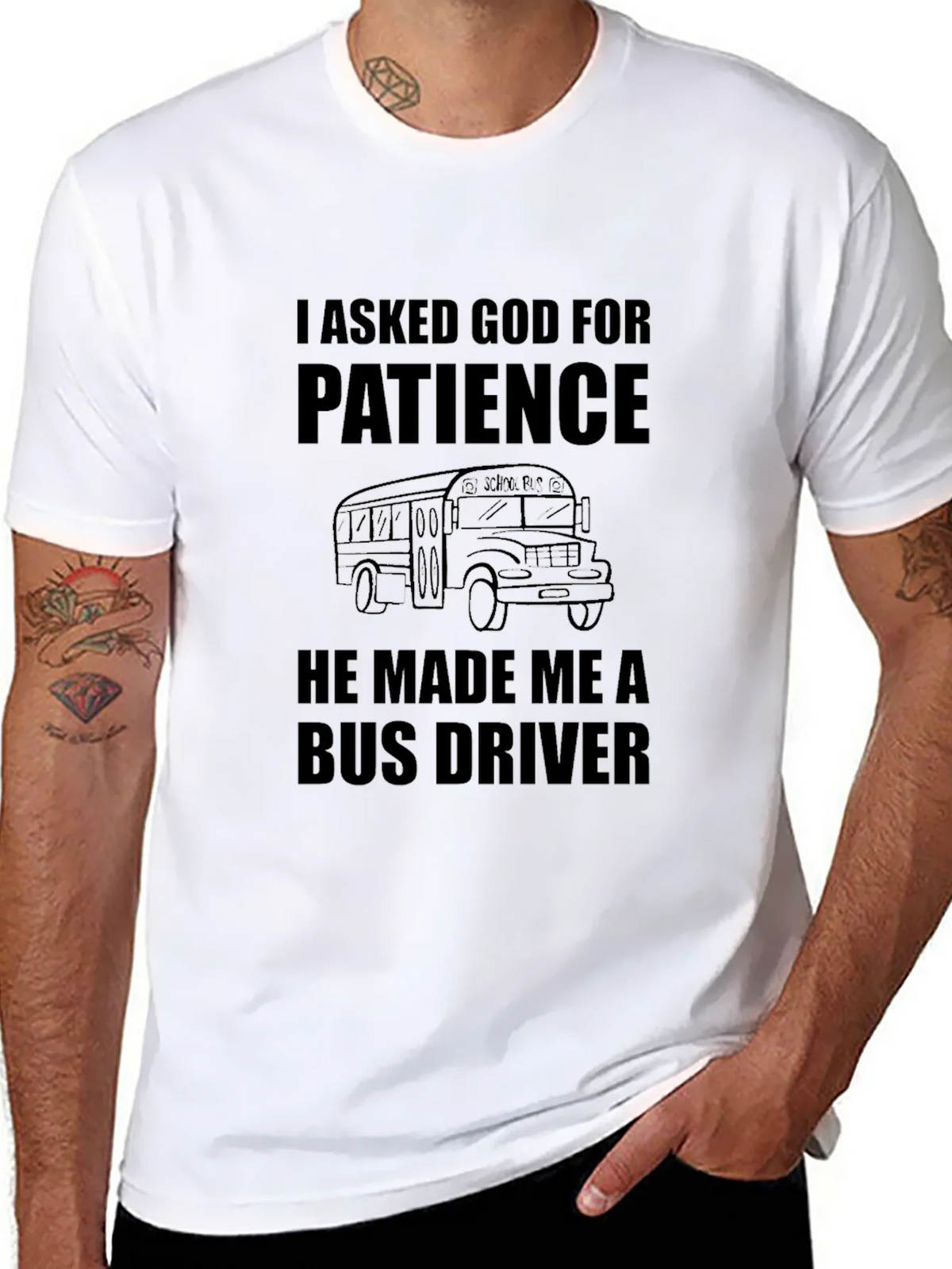I Asked God for Patience Bus Driver Black T-Shirt product image 10
