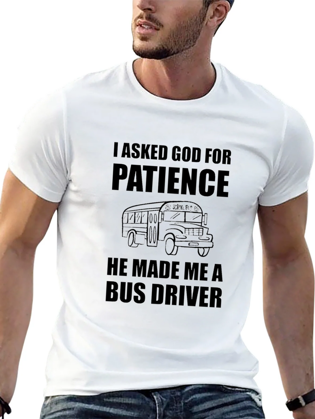 I Asked God for Patience Bus Driver Black T-Shirt product image 4