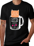 Coffee and Cat Graphic T-Shirt product image 1
