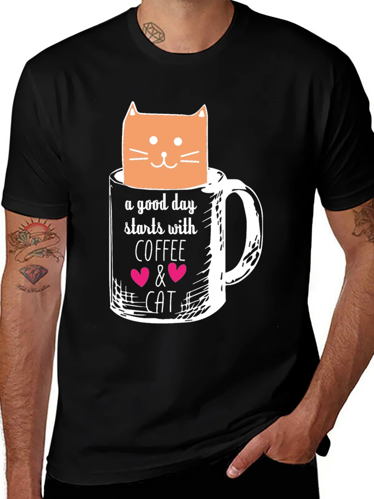 Coffee and Cat Graphic T-Shirt product image 1
