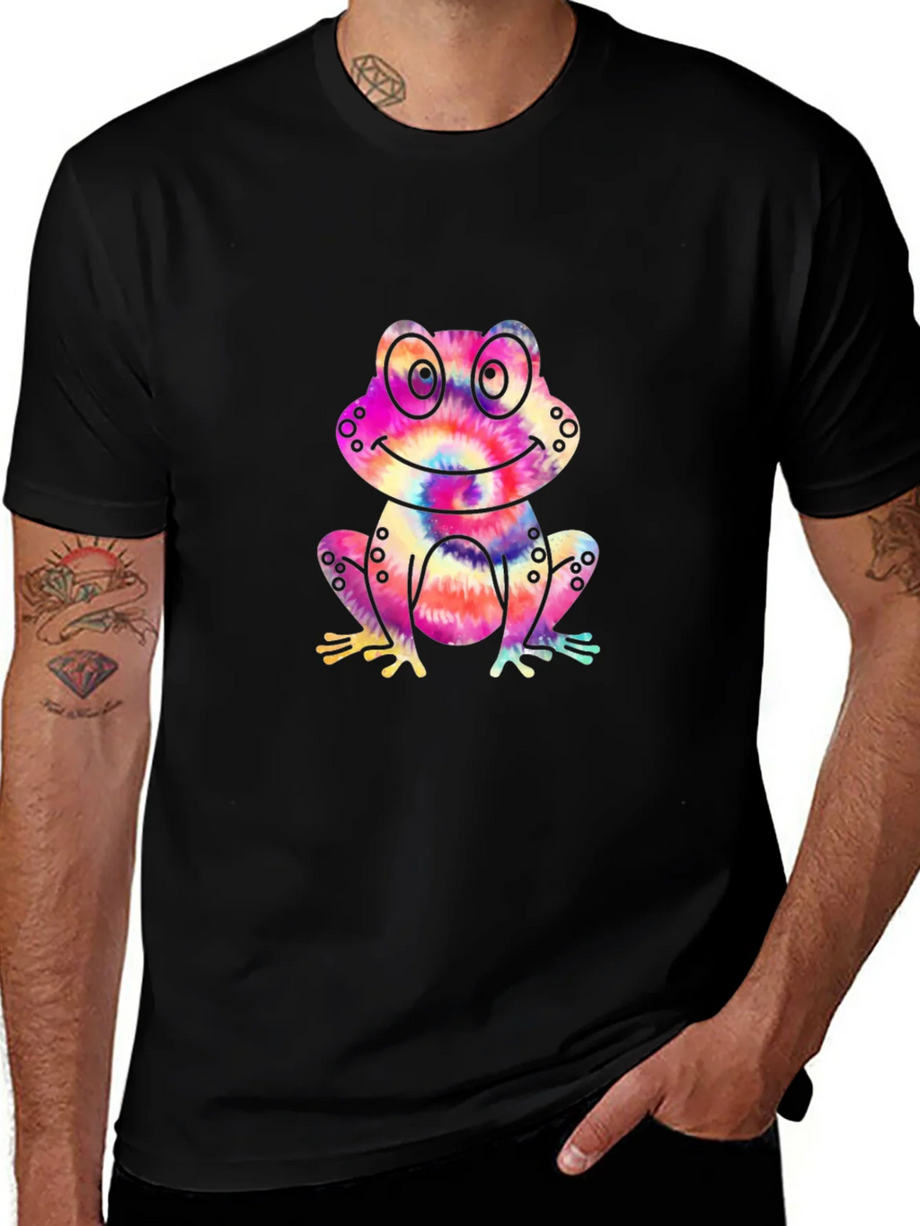 Tie-Dye Frog Graphic Black T-Shirt product image 1