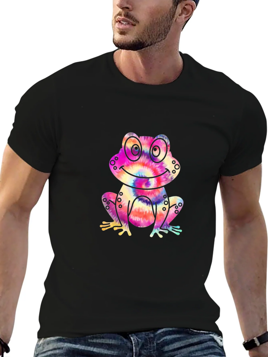 Tie-Dye Frog Graphic Black T-Shirt product image 9