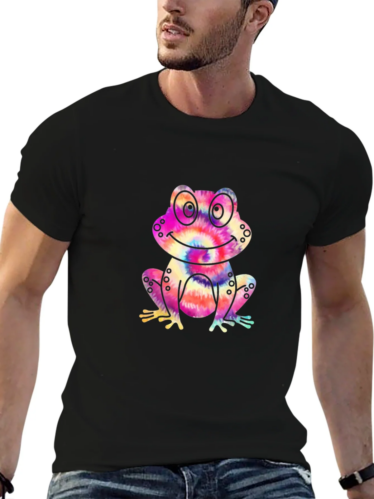 Tie-Dye Frog Graphic Black T-Shirt product image 9