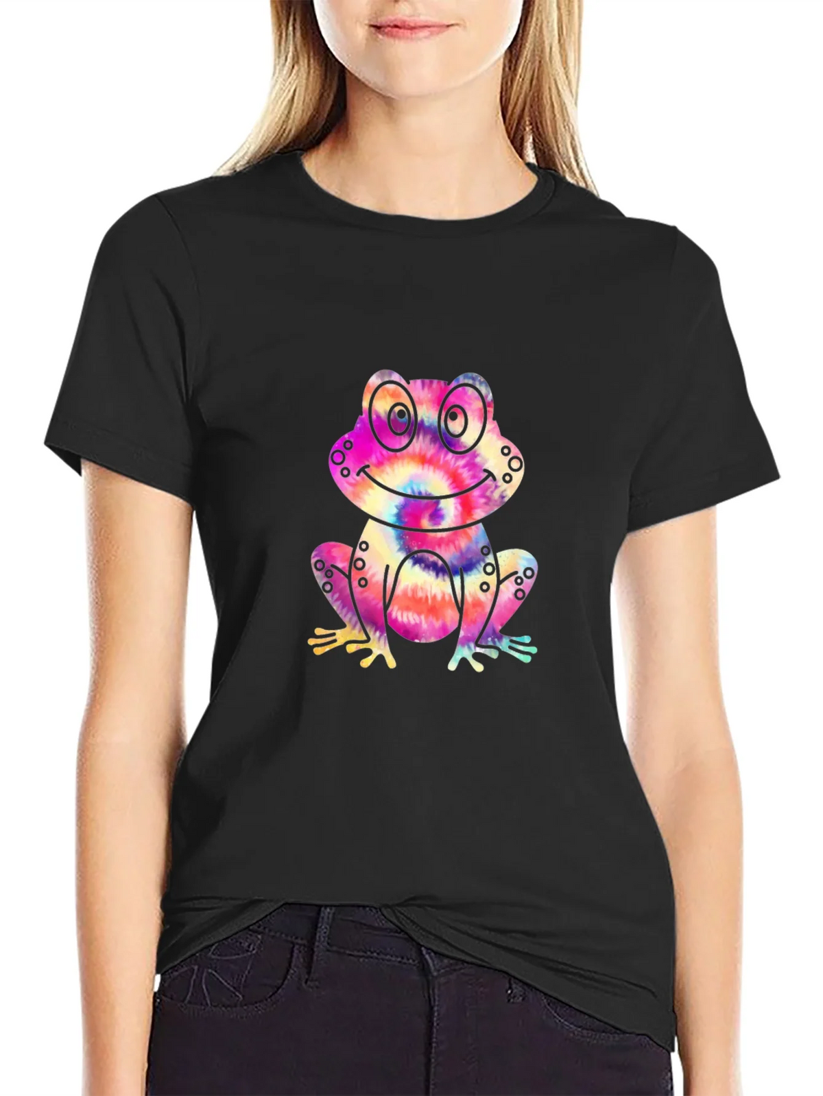 Tie-Dye Frog Graphic Black T-Shirt product image 5