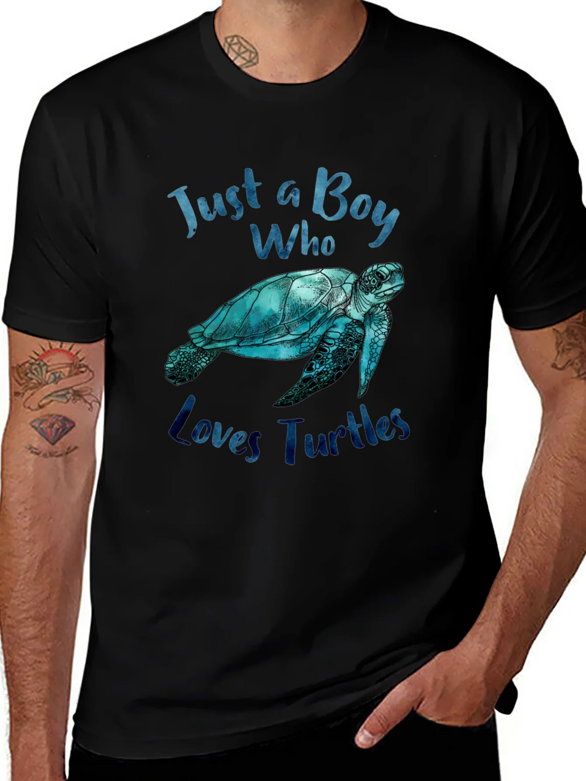 Boy Who Loves Turtles Graphic Tee - Black product image 1