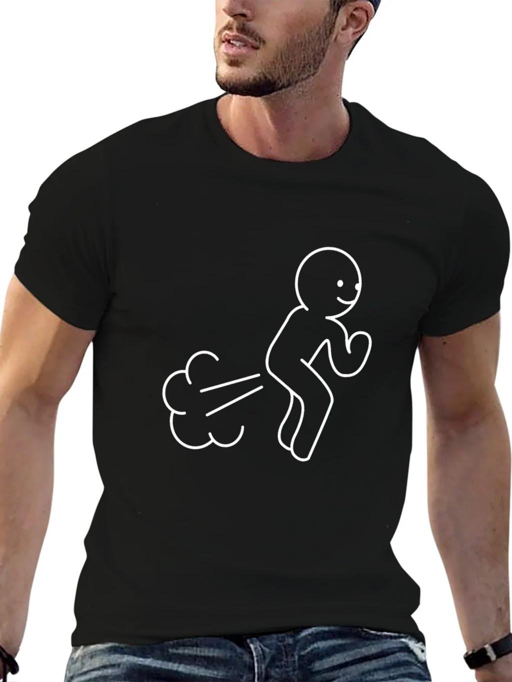 Funny Stick Figure Farting Black T-Shirt product image 9