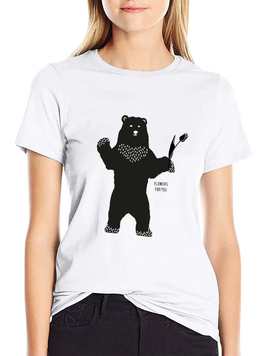 Bear Holding Flower Graphic T-Shirt - Black product image 11