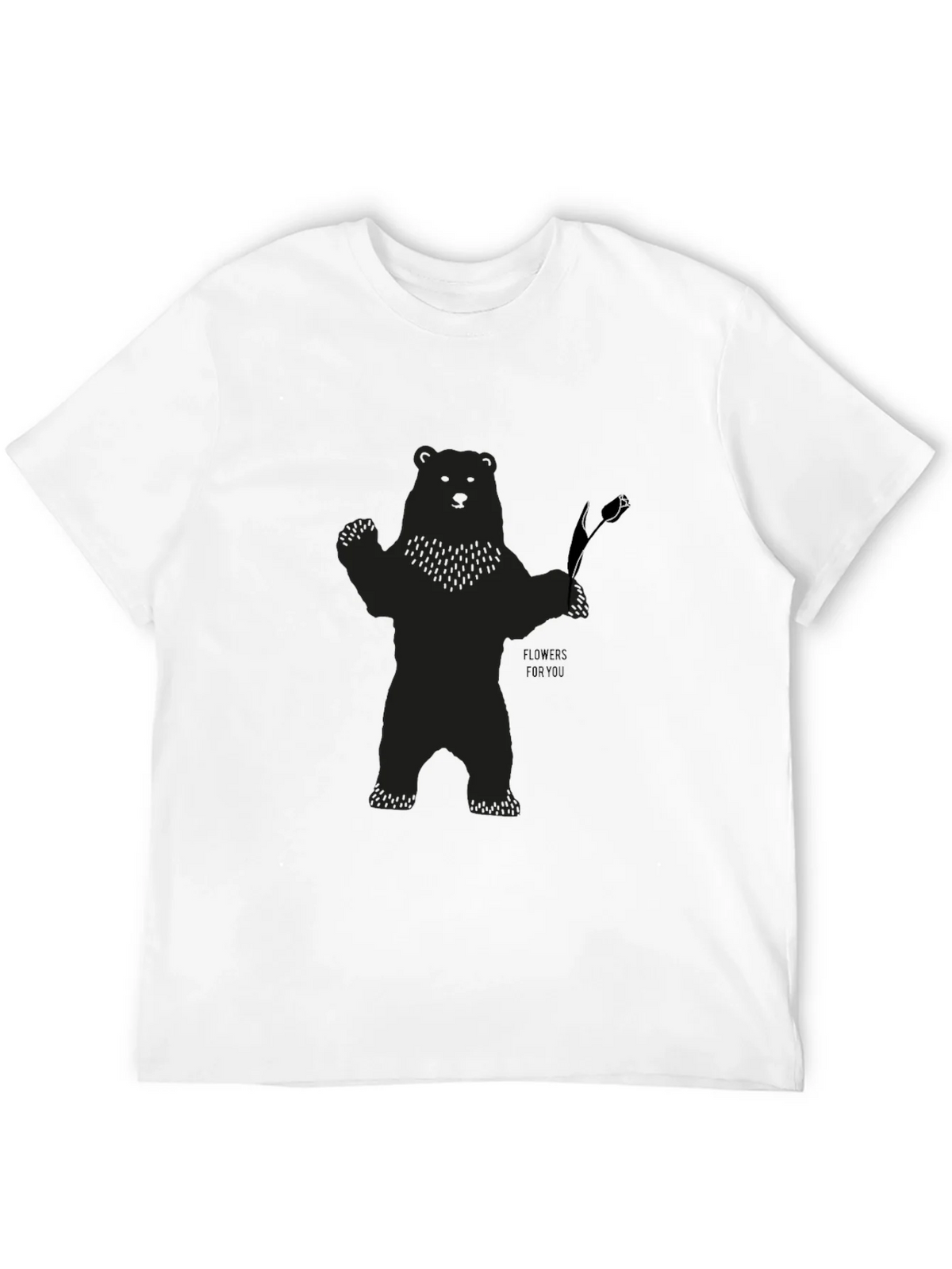 Bear Holding Flower Graphic T-Shirt - Black product image 3