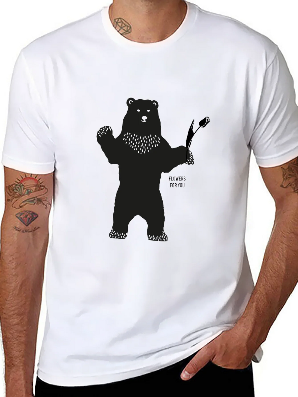 Bear Holding Flower Graphic T-Shirt - Black product image 10