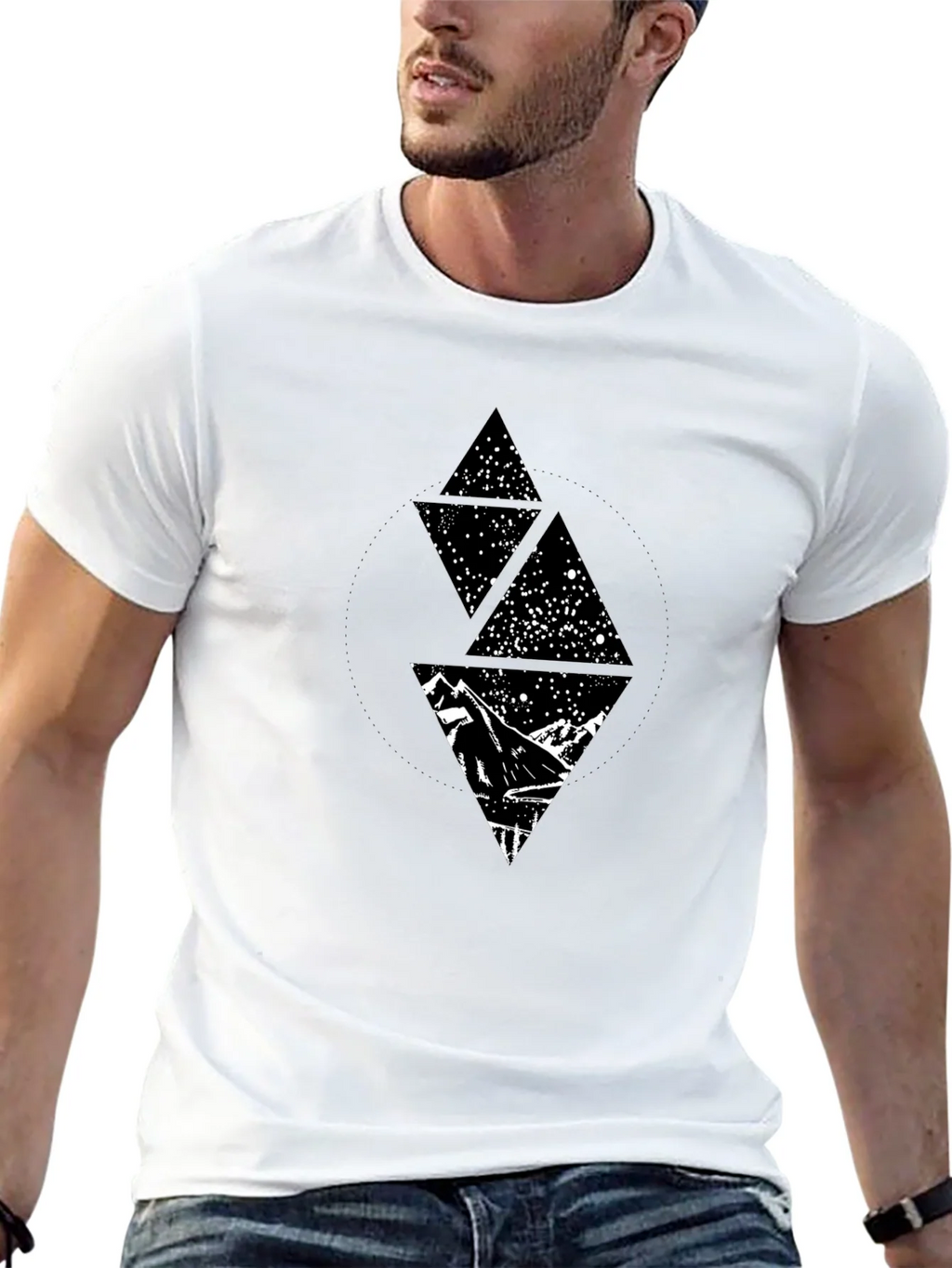 Geometric Mountain Starry Sky Graphic Tee - Black product image 3