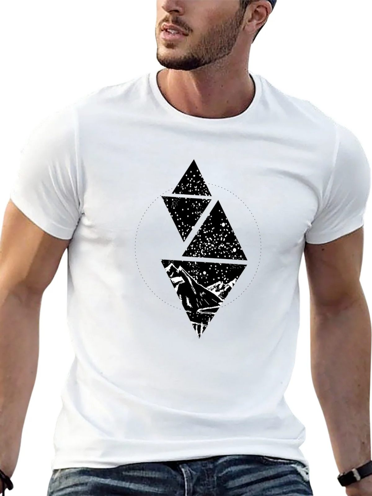 Geometric Mountain Starry Sky Graphic Tee - Black product image 3