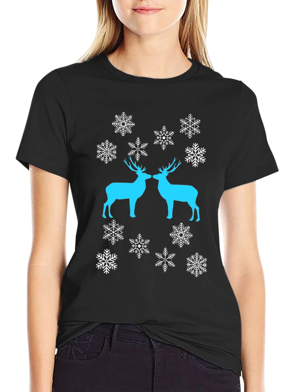 Festive Deer Snowflake Graphic Tee - Black product image 3