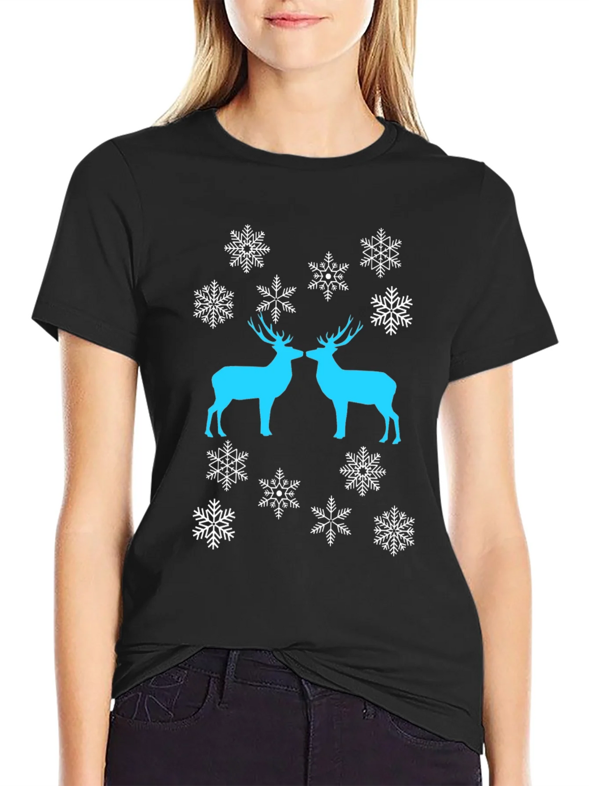 Festive Deer Snowflake Graphic Tee - Black product image 3