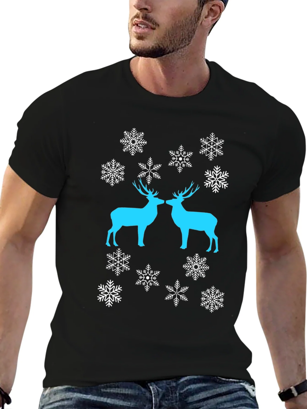 Festive Deer Snowflake Graphic Tee - Black product image 5