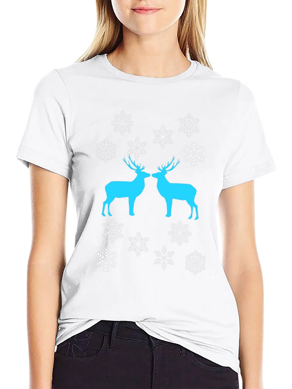 Festive Deer Snowflake Graphic Tee - Black product image 6