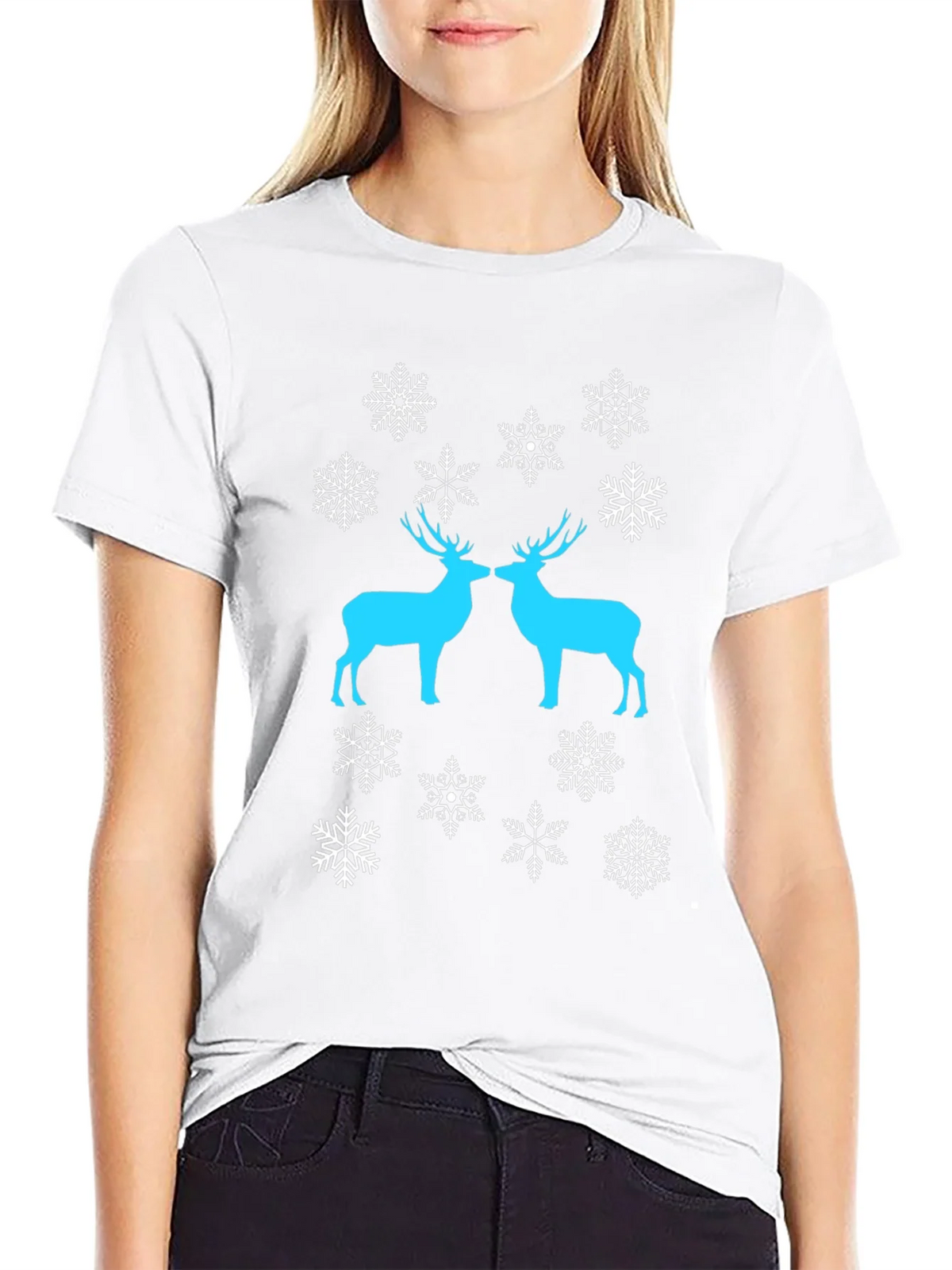 Festive Deer Snowflake Graphic Tee - Black product image 6