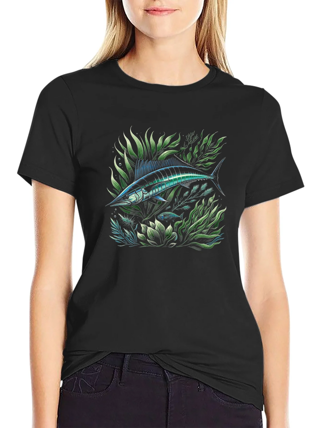 Marlin Fish Graphic Tee - Black Cotton T-Shirt product image 4
