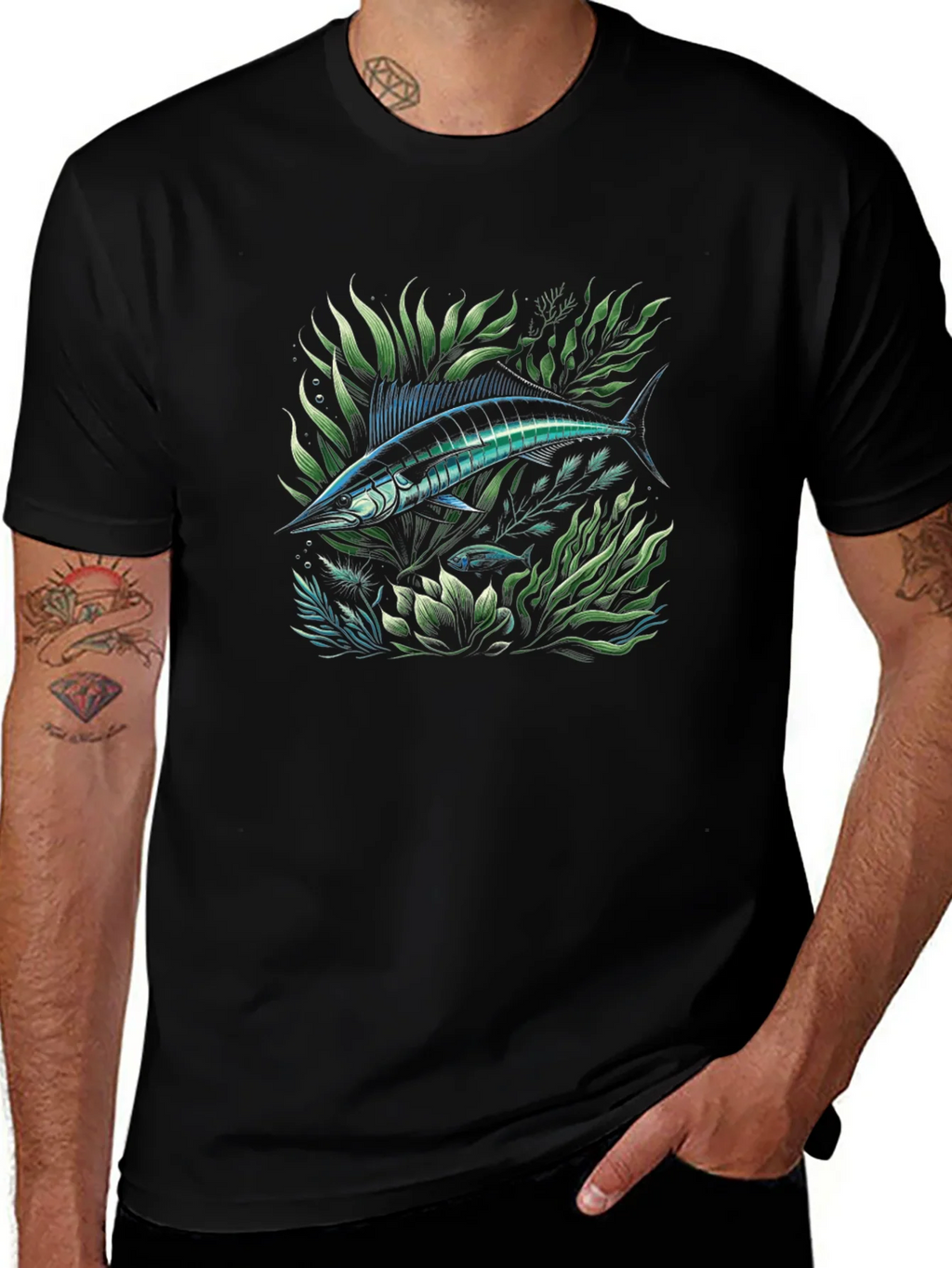 Marlin Fish Graphic Tee - Black Cotton T-Shirt product image 1