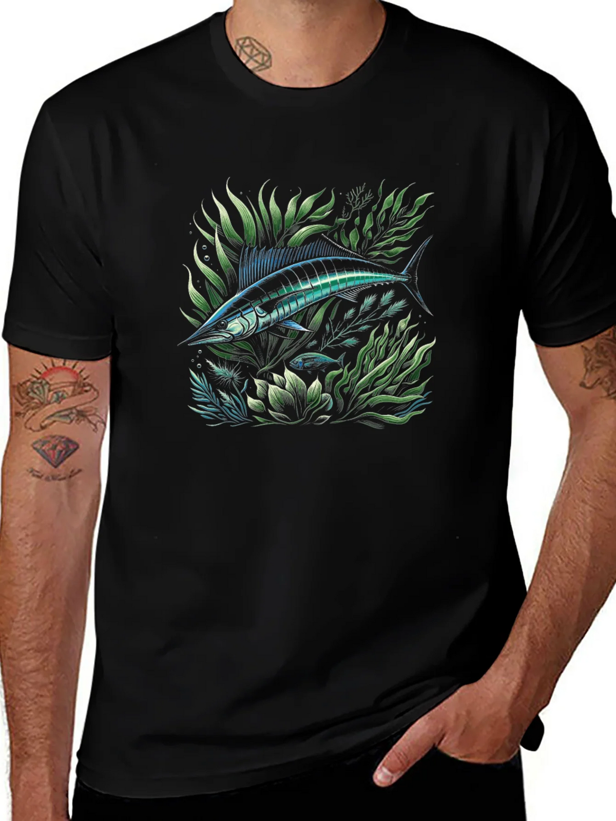 Marlin Fish Graphic Tee - Black Cotton T-Shirt product image 1